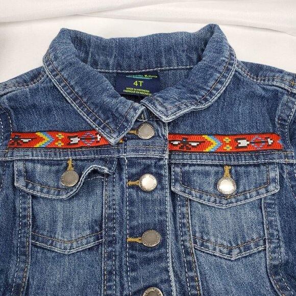 VTG Genuine Kids By OshKosh Girls 4T Denim Jean Jacket Southwestern Ruffle Hem - Picture 12 of 12